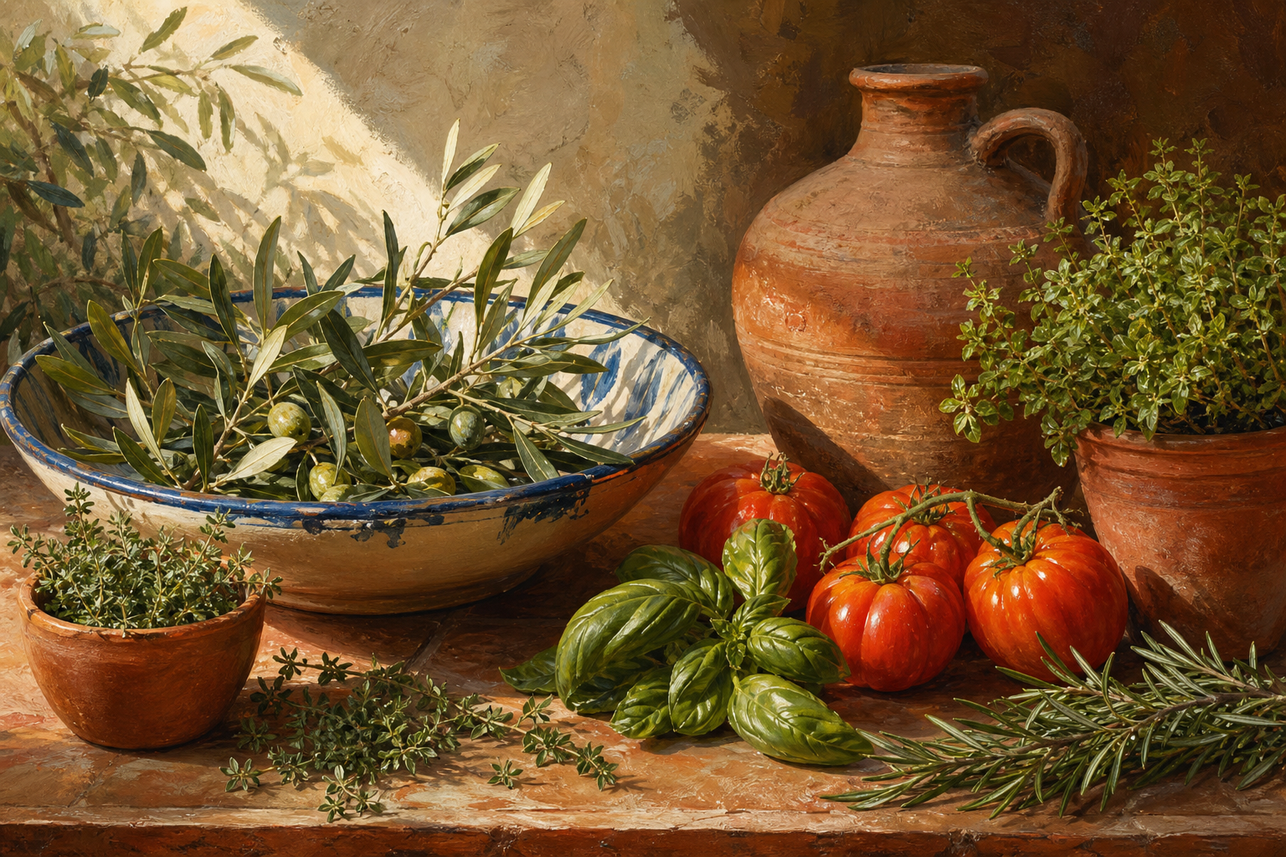 Mediterranean Kitchen Still Life Floating Framed Canvas