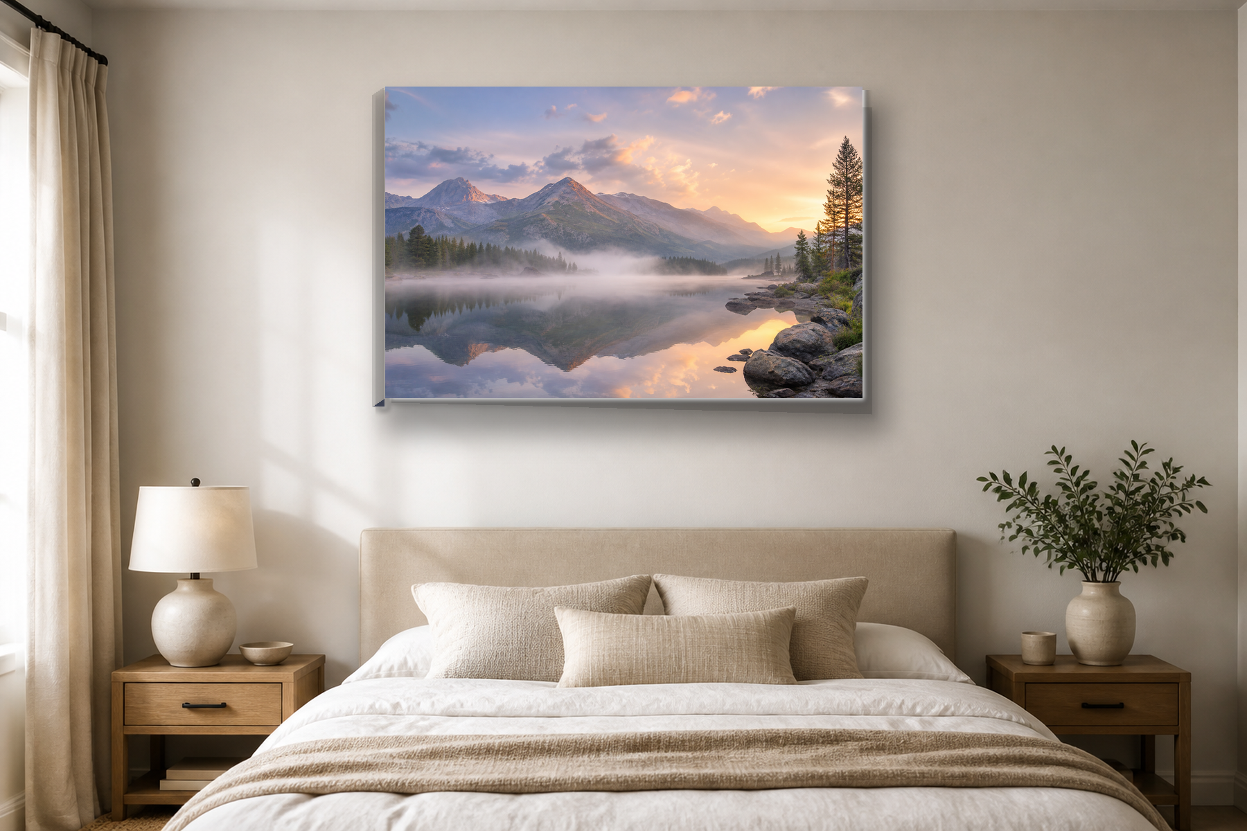 Misty Mountain Lake Sunrise Canvas Print