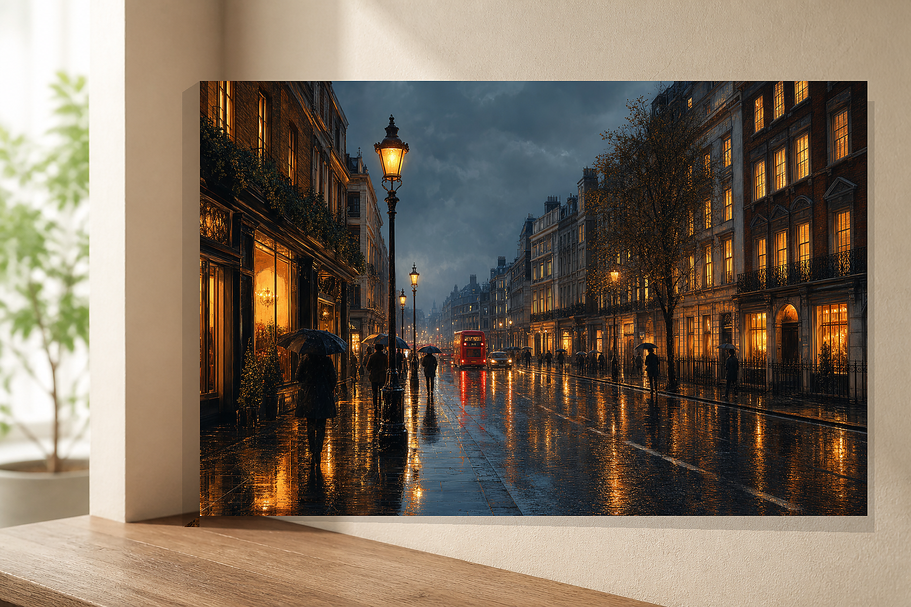 Rainy London Reflections Canvas Print