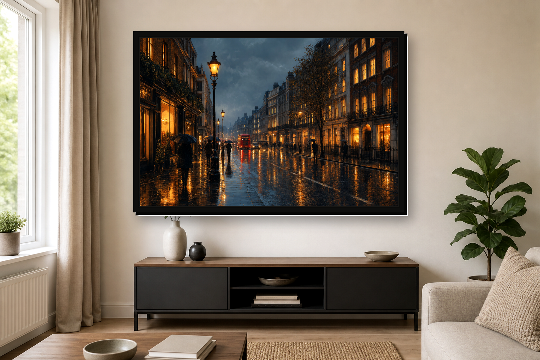 Rainy London Reflections Floating Framed Canvas