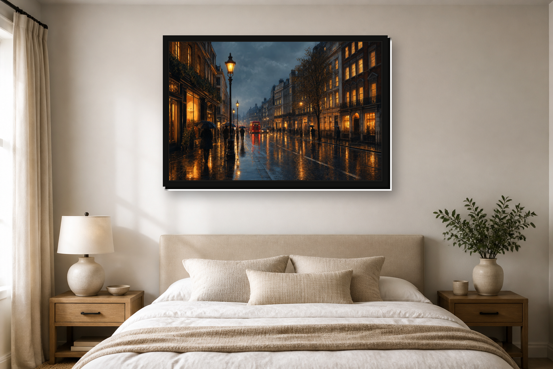 Rainy London Reflections Floating Framed Canvas