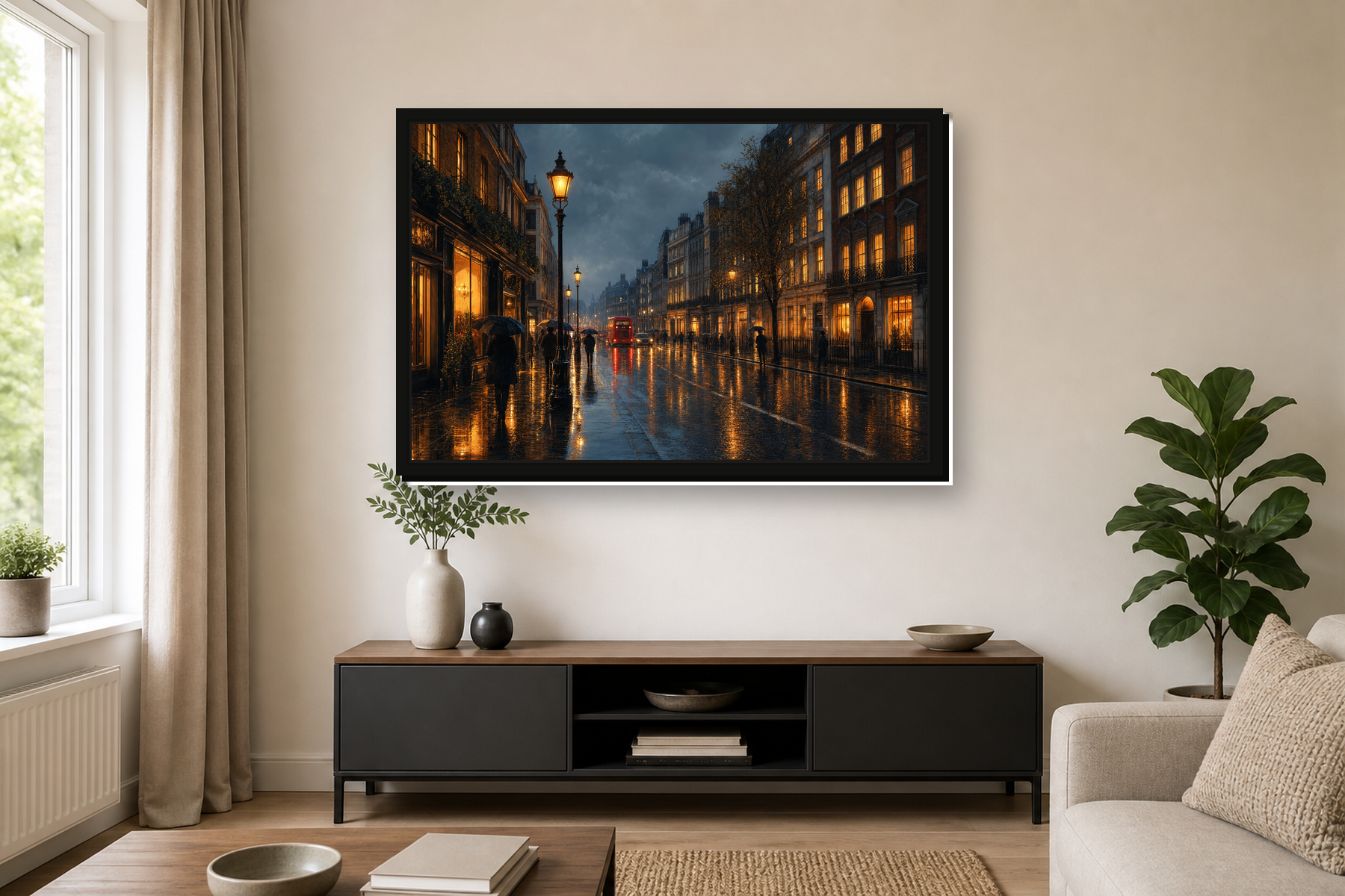 Rainy London Reflections Floating Framed Canvas
