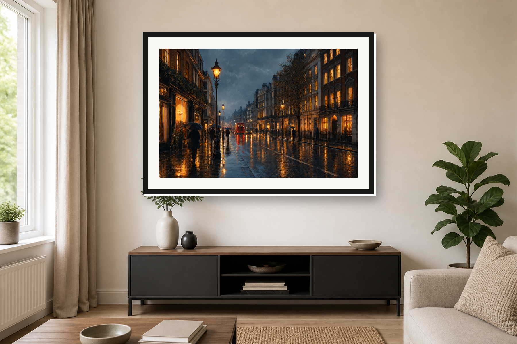 Rainy London Reflections Framed Print or Poster