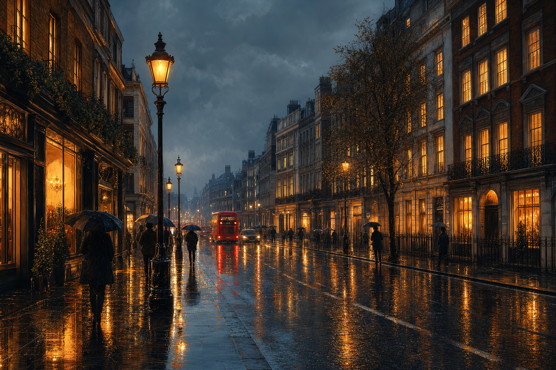 Rainy London Reflections Framed Print or Poster