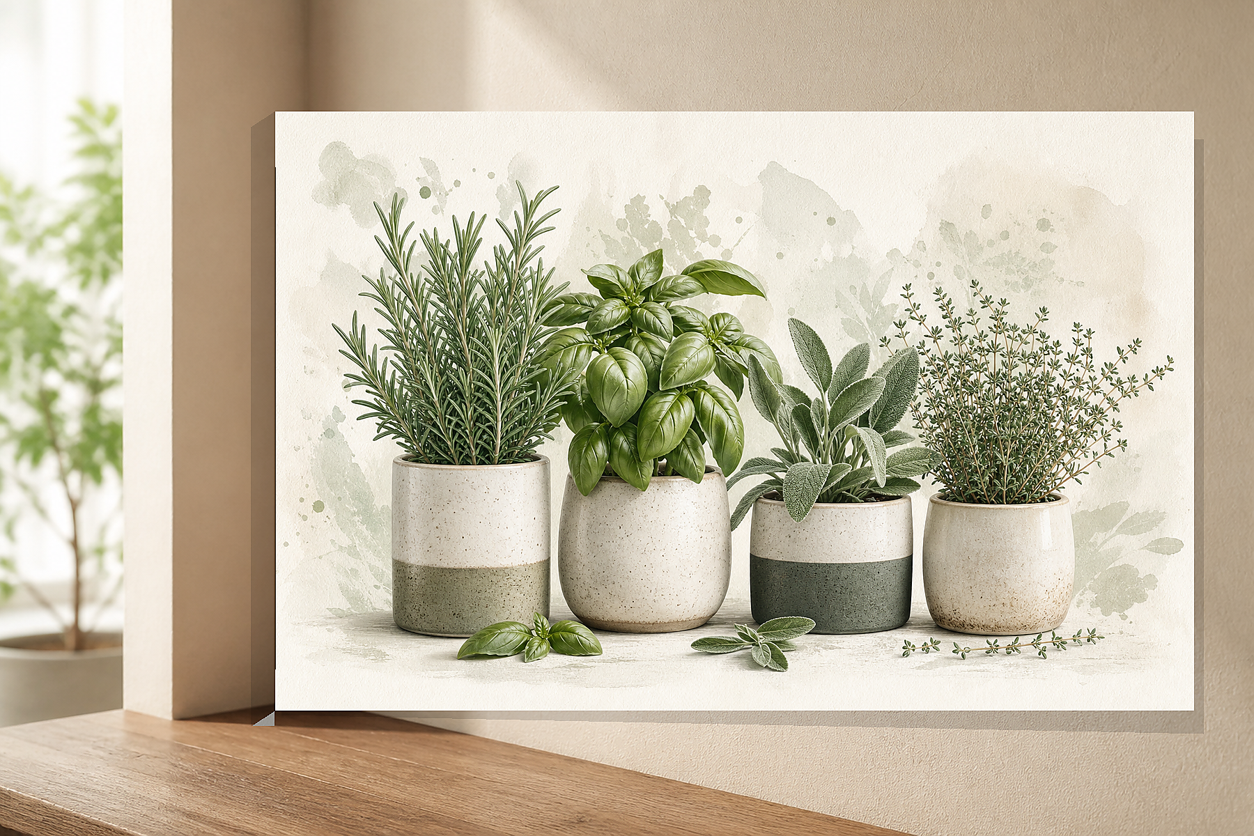 Sage Green Kitchen Herb Garden Canvas Print
