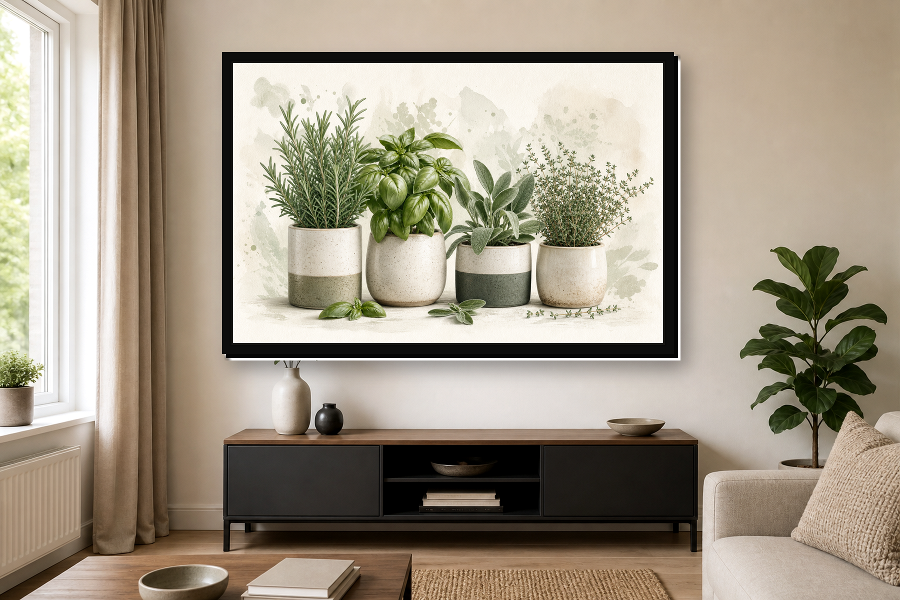 Sage Green Kitchen Herb Garden Floating Framed Canvas