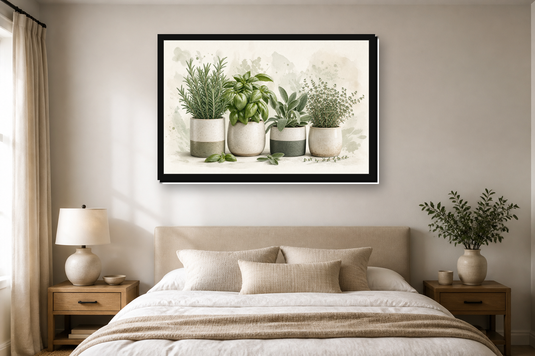 Sage Green Kitchen Herb Garden Floating Framed Canvas