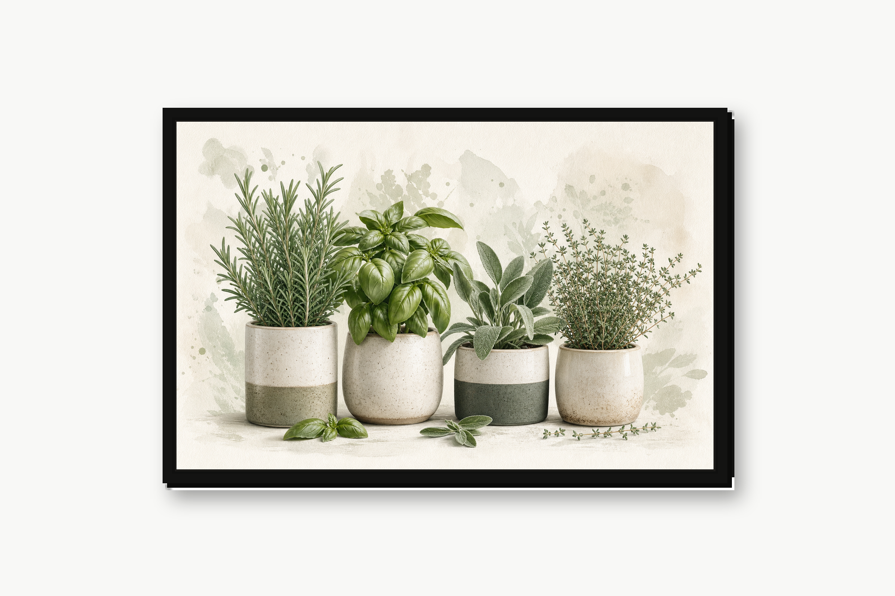 Sage Green Kitchen Herb Garden Floating Framed Canvas