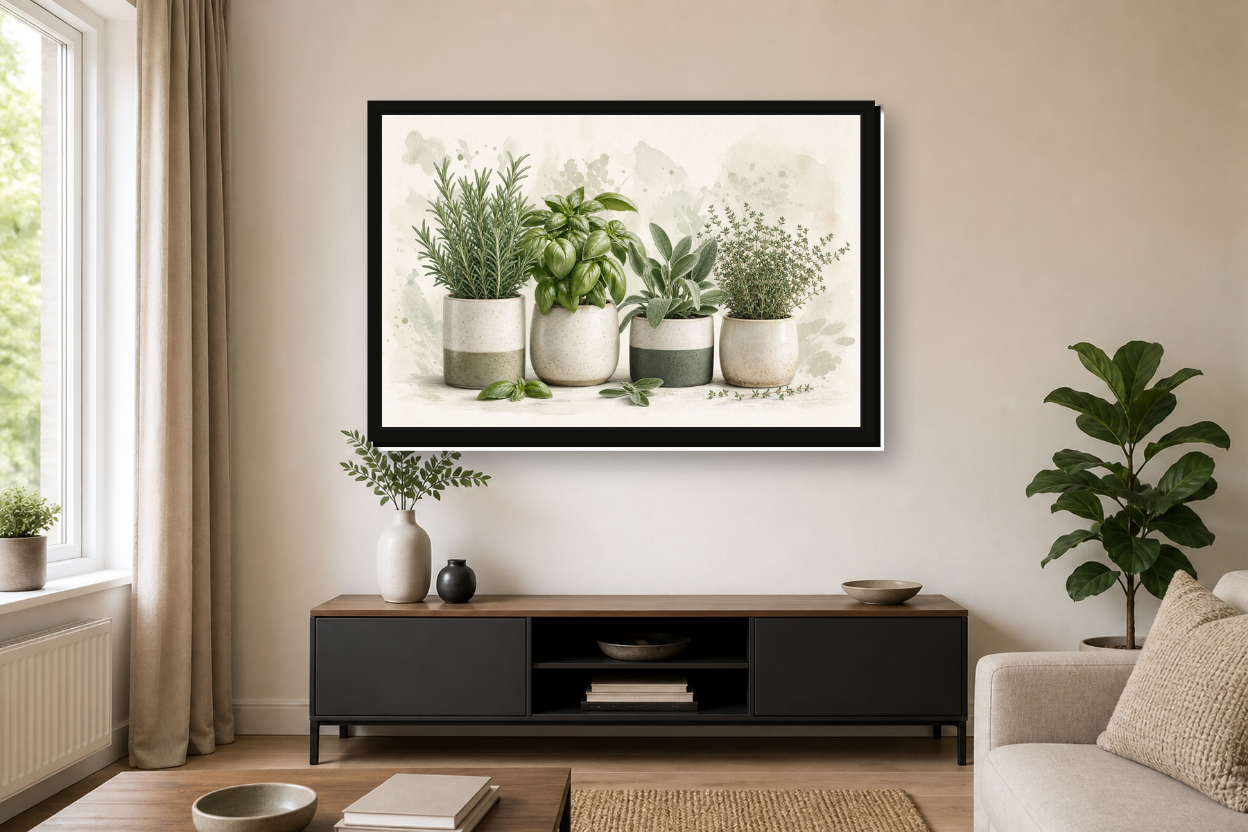 Sage Green Kitchen Herb Garden Floating Framed Canvas