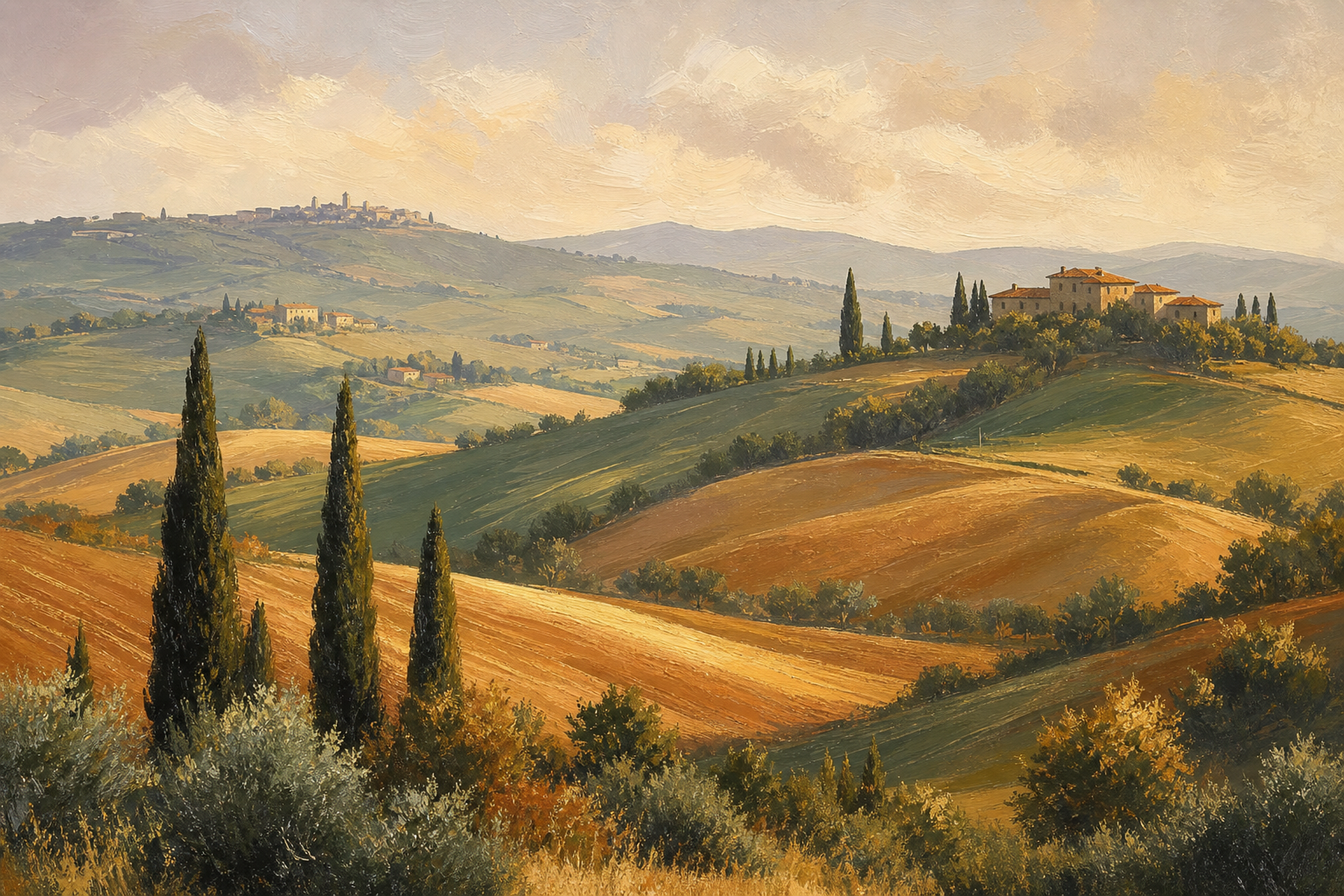 Tuscan Cypress Hills Landscape Floating Framed Canvas