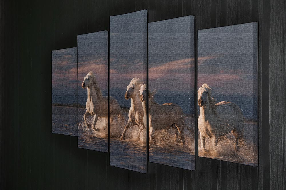Wite Horses Running In Water 2 5 Split Panel Canvas - Canvas Art Rocks - 2