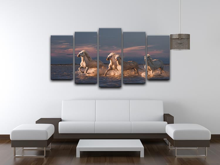 Wite Horses Running In Water 2 5 Split Panel Canvas - Canvas Art Rocks - 3