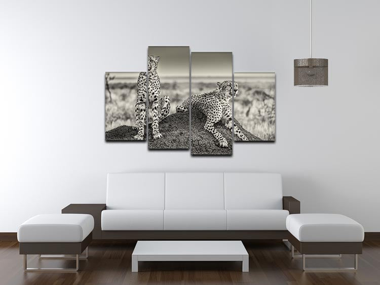 Two Cheetahs watching out 4 Split Panel Canvas - Canvas Art Rocks - 3