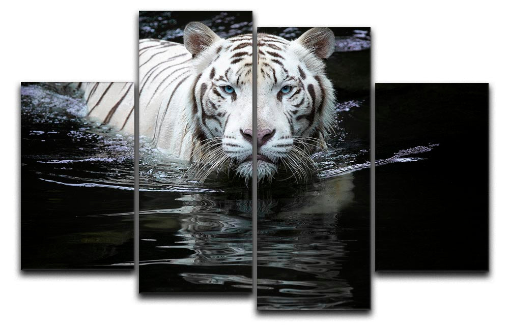 White Tiger Swimming 4 Split Panel Canvas - Canvas Art Rocks - 1