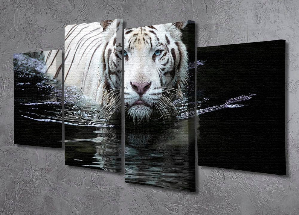 White Tiger Swimming 4 Split Panel Canvas - Canvas Art Rocks - 2