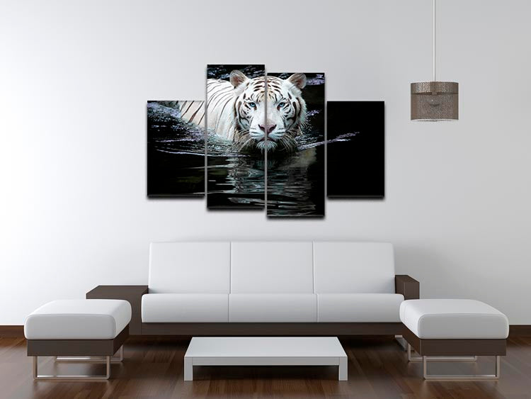 White Tiger Swimming 4 Split Panel Canvas - Canvas Art Rocks - 3