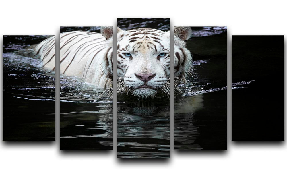 White Tiger Swimming 5 Split Panel Canvas - Canvas Art Rocks - 1