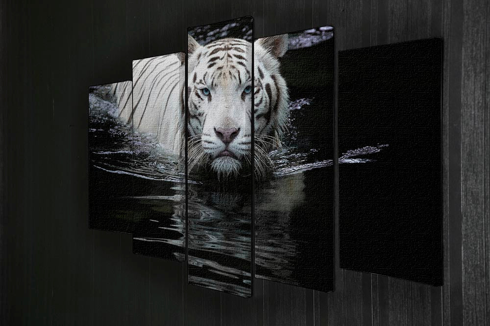 White Tiger Swimming 5 Split Panel Canvas - Canvas Art Rocks - 2
