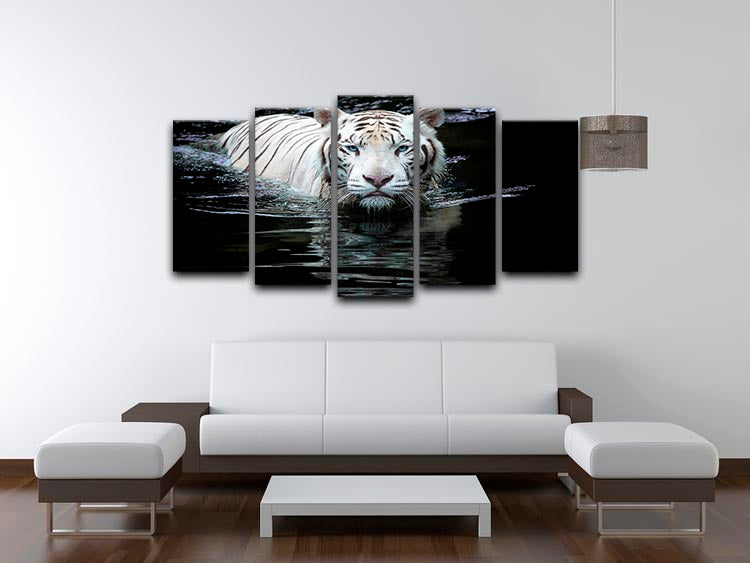 White Tiger Swimming 5 Split Panel Canvas - Canvas Art Rocks - 3