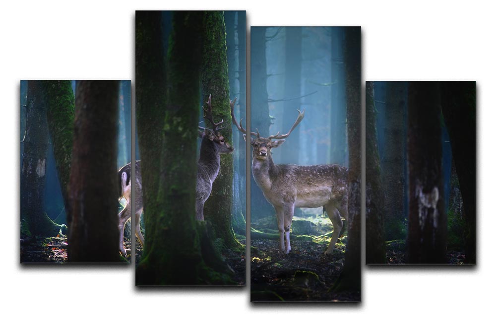 Deers In The Forest 4 Split Panel Canvas - Canvas Art Rocks - 1