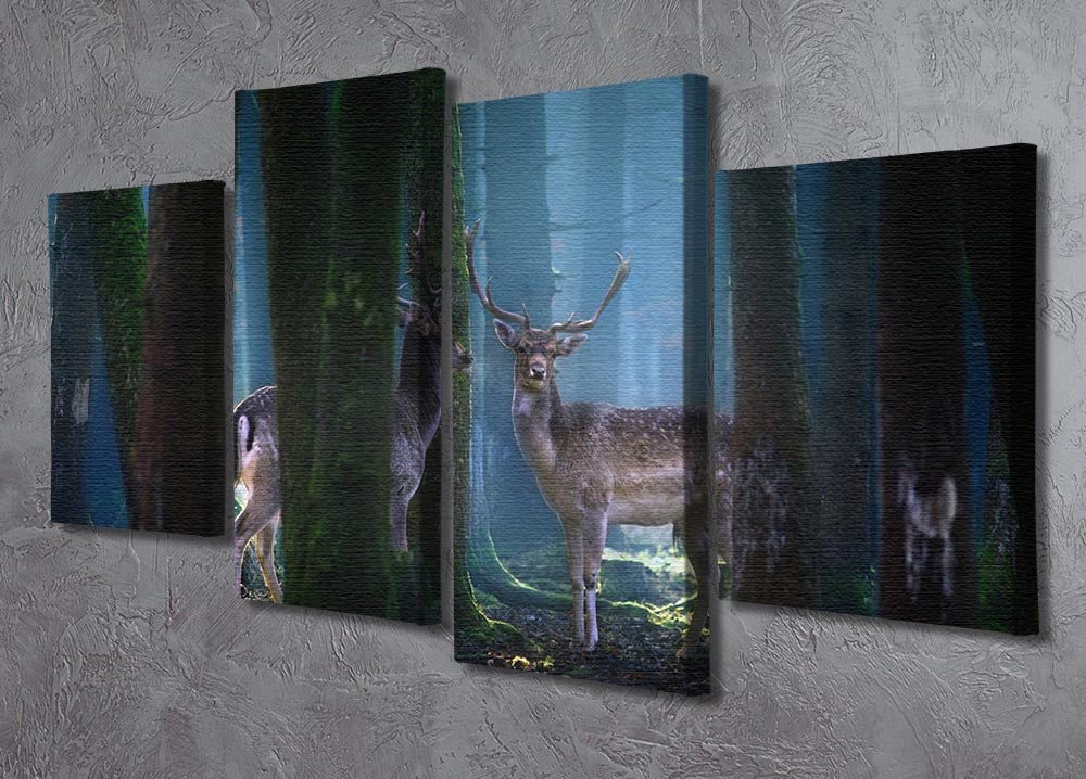 Deers In The Forest 4 Split Panel Canvas - Canvas Art Rocks - 2