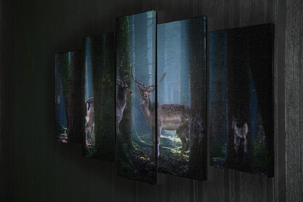 Deers In The Forest 5 Split Panel Canvas - Canvas Art Rocks - 2