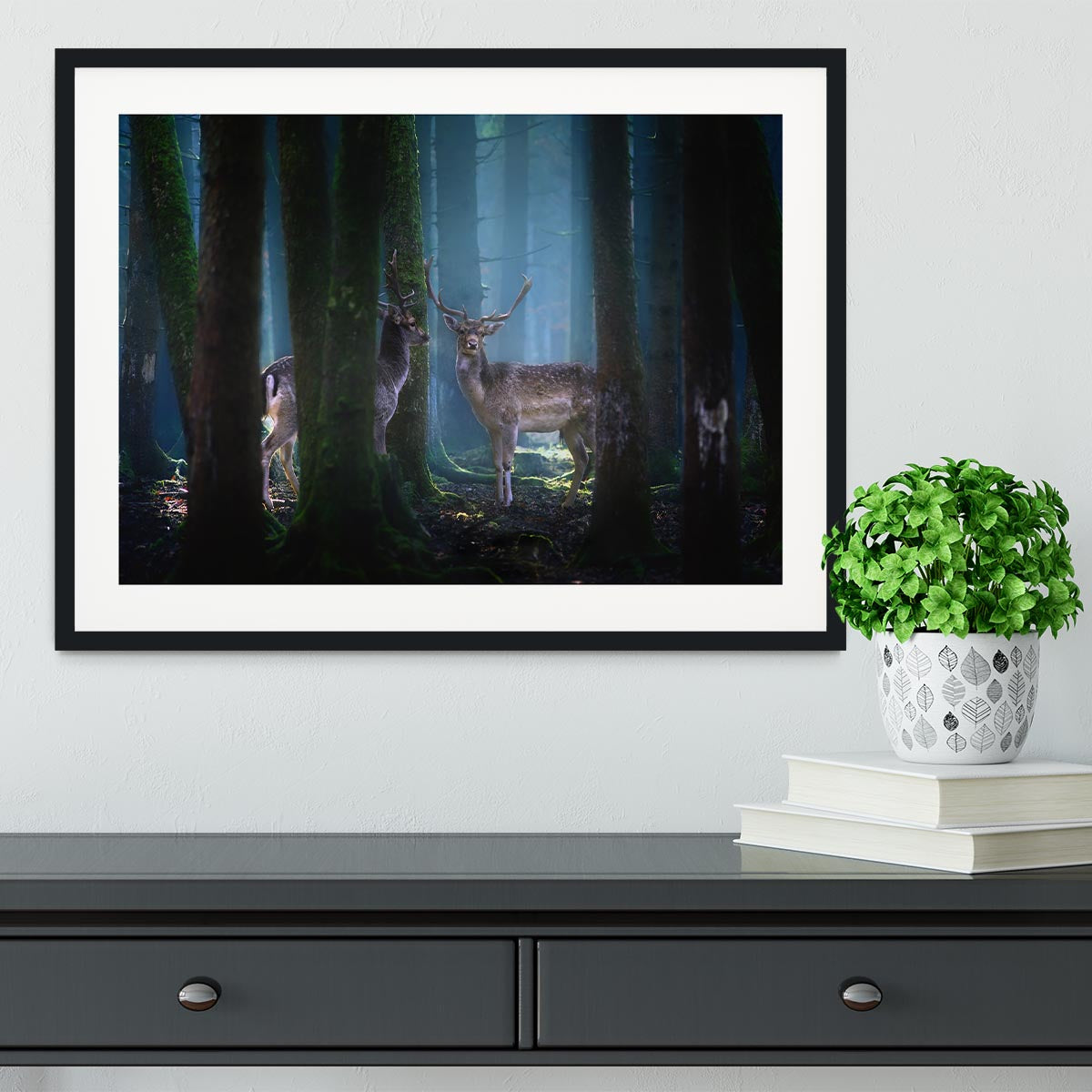 Deers In The Forest Framed Print - Canvas Art Rocks - 1