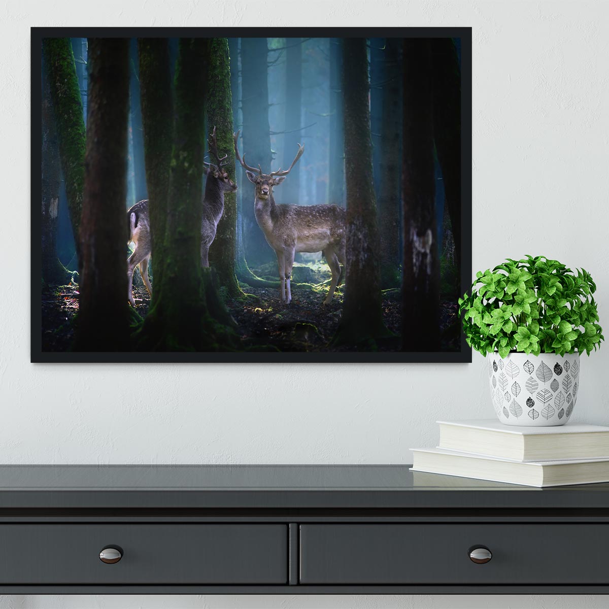 Deers In The Forest Framed Print - Canvas Art Rocks - 2