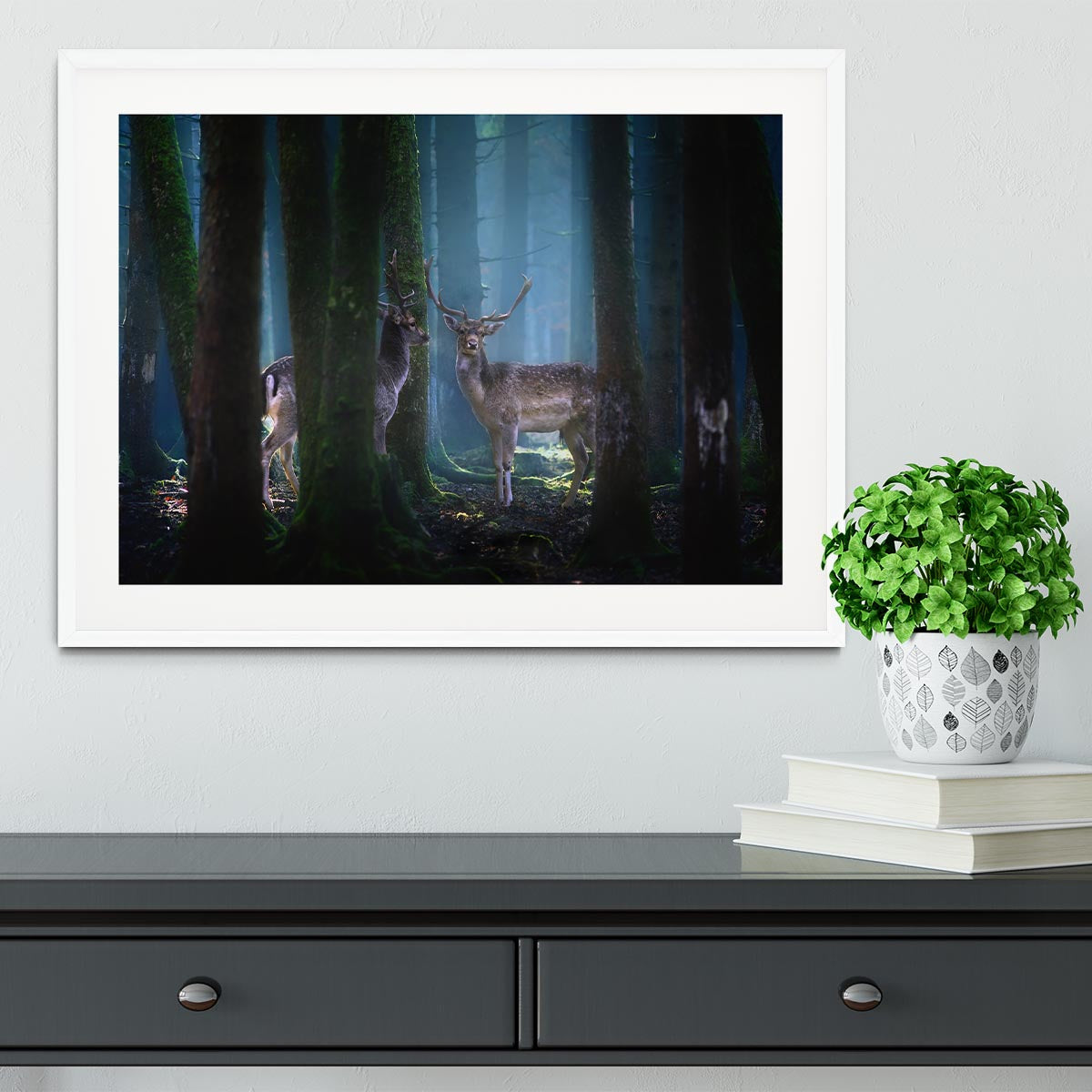 Deers In The Forest Framed Print - Canvas Art Rocks - 5