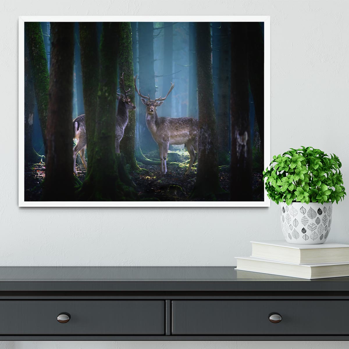 Deers In The Forest Framed Print - Canvas Art Rocks -6