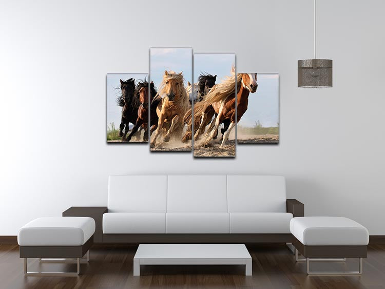 Lucky Six Horses 4 Split Panel Canvas - Canvas Art Rocks - 3