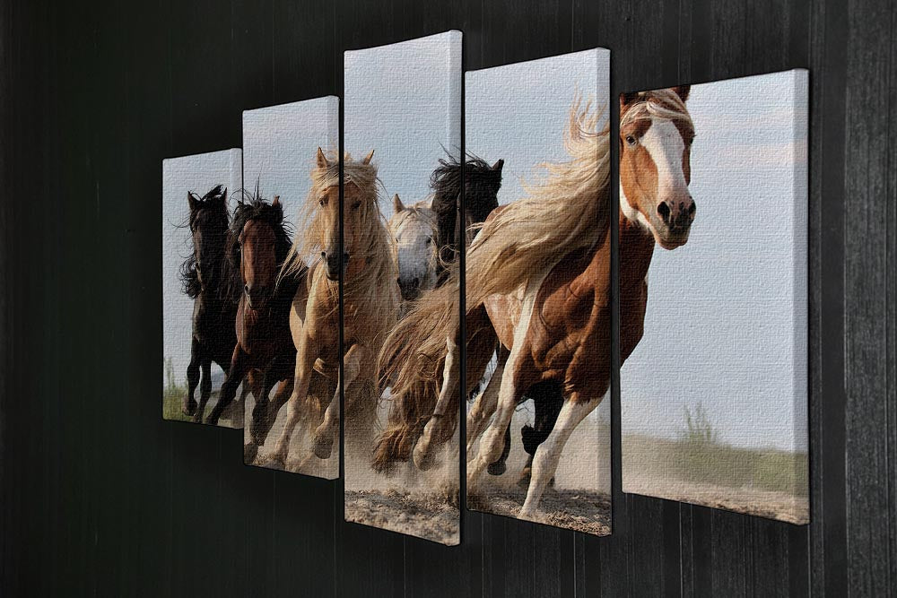 Lucky Six Horses 5 Split Panel Canvas - Canvas Art Rocks - 2
