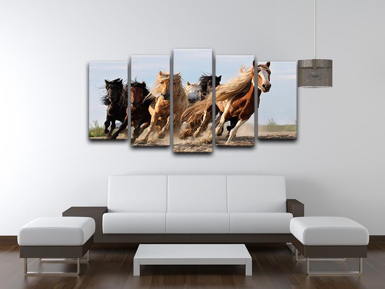 Lucky Six Horses 5 Split Panel Canvas - Canvas Art Rocks - 3