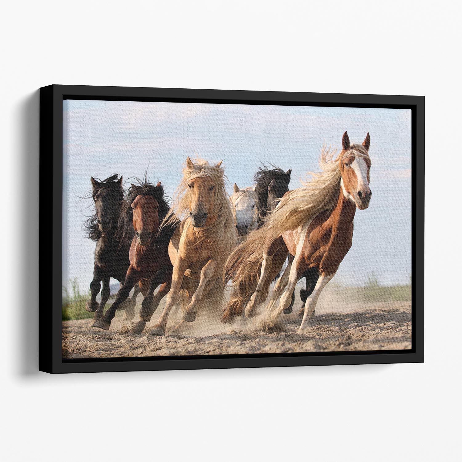 Lucky Six Horses Floating Framed Canvas - Canvas Art Rocks - 1