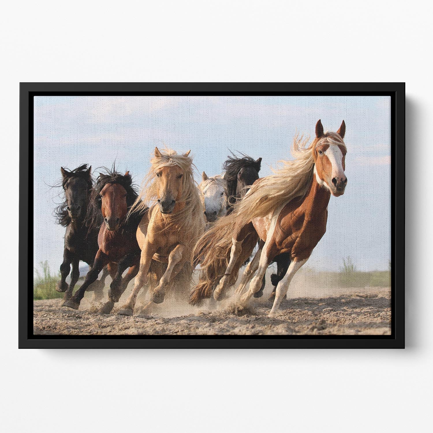 Lucky Six Horses Floating Framed Canvas - Canvas Art Rocks - 2