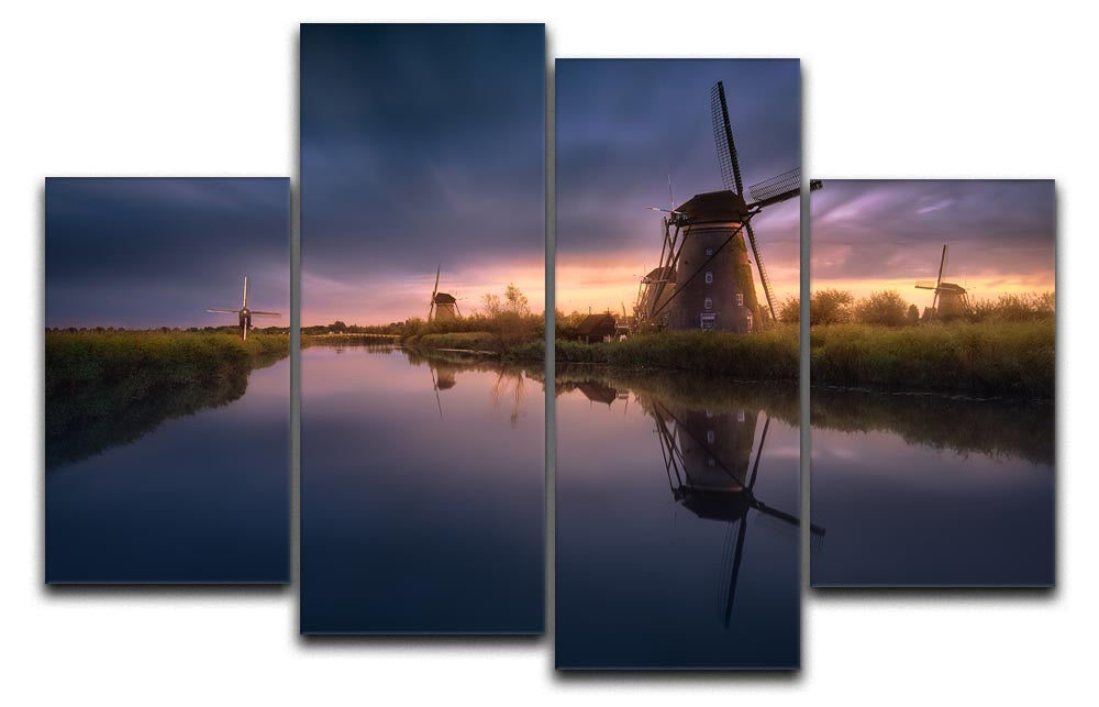 Kinderdijk Windmills 4 Split Panel Canvas - Canvas Art Rocks - 1