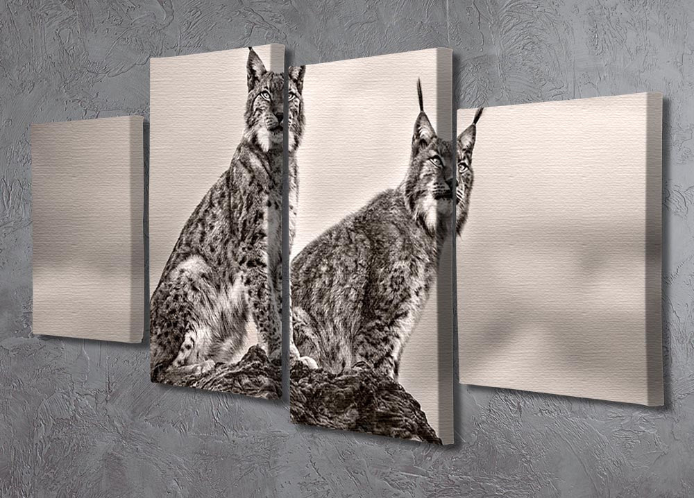Two Lynx on rock 4 Split Panel Canvas - Canvas Art Rocks - 2