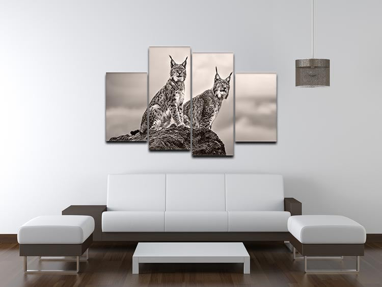 Two Lynx on rock 4 Split Panel Canvas - Canvas Art Rocks - 3