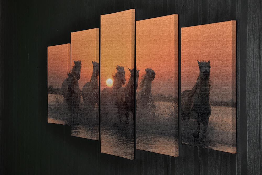 Horses Sunset in Camargue 5 Split Panel Canvas - Canvas Art Rocks - 2
