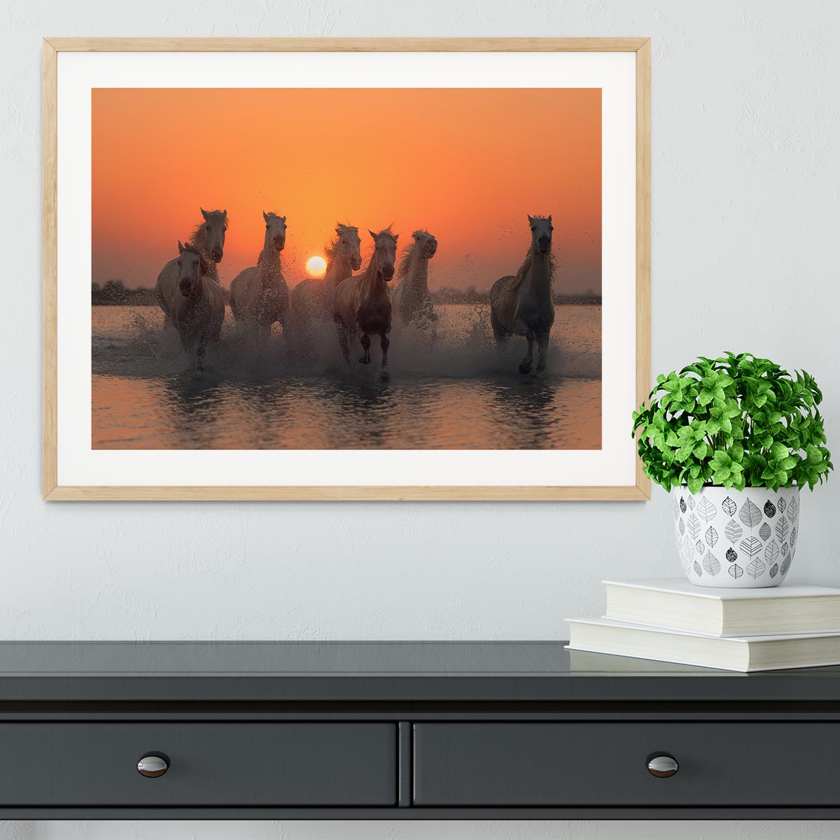 Horses Sunset in Camargue Framed Print - Canvas Art Rocks - 3