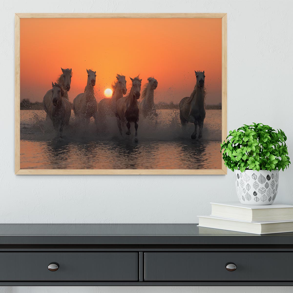 Horses Sunset in Camargue Framed Print - Canvas Art Rocks - 4