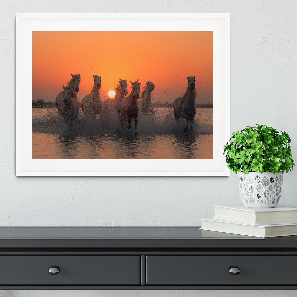Horses Sunset in Camargue Framed Print - Canvas Art Rocks - 5
