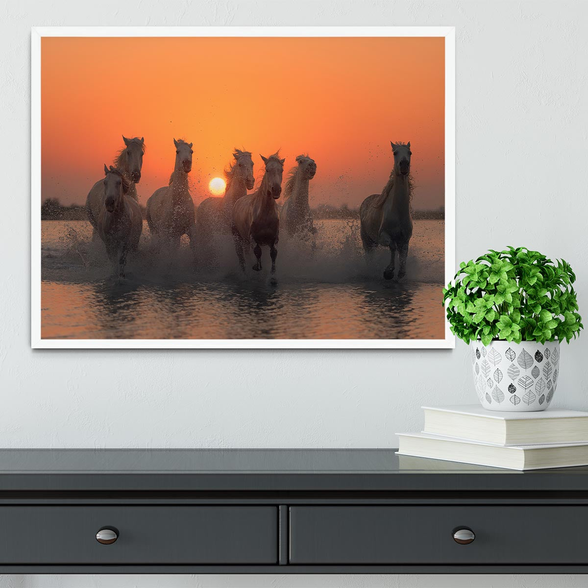 Horses Sunset in Camargue Framed Print - Canvas Art Rocks -6