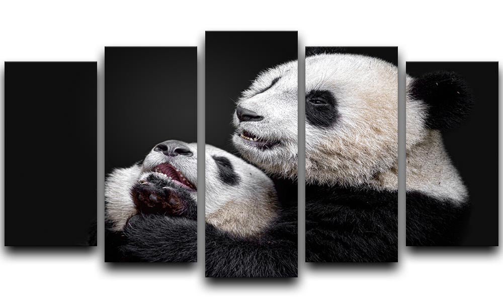 Pandas Playing 5 Split Panel Canvas - Canvas Art Rocks - 1