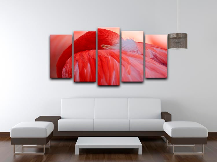 Red Flamingo 5 Split Panel Canvas - Canvas Art Rocks - 3