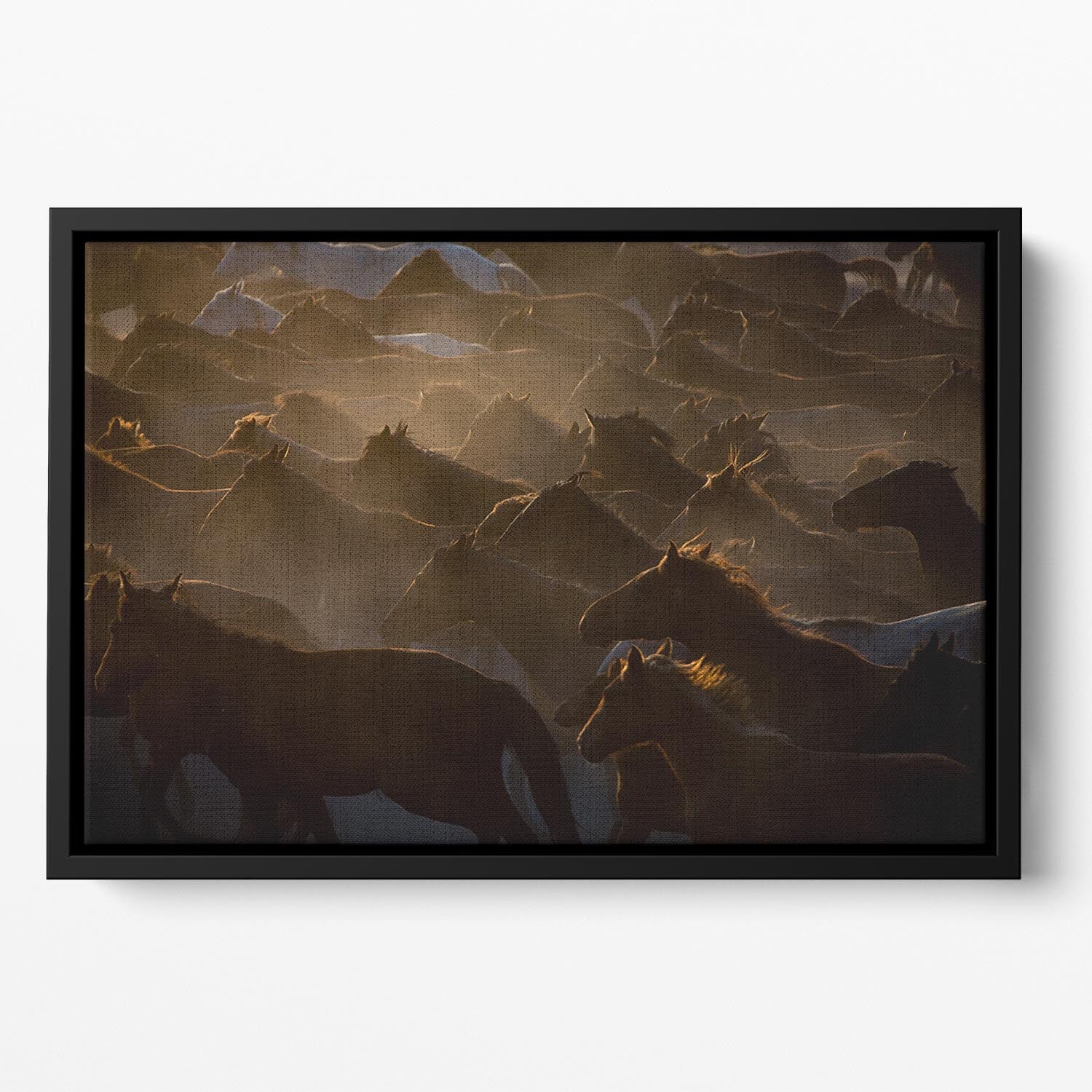 Galloping Horses At Dusk Floating Framed Canvas - Canvas Art Rocks - 2