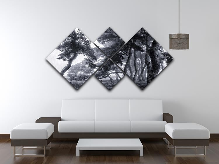 Pine Trees Dancing In The Fog 4 Square Multi Panel Canvas - Canvas Art Rocks - 3