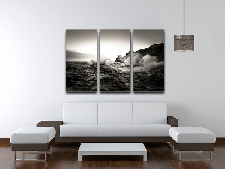 Waves 3 Split Panel Canvas Print - Canvas Art Rocks - 3