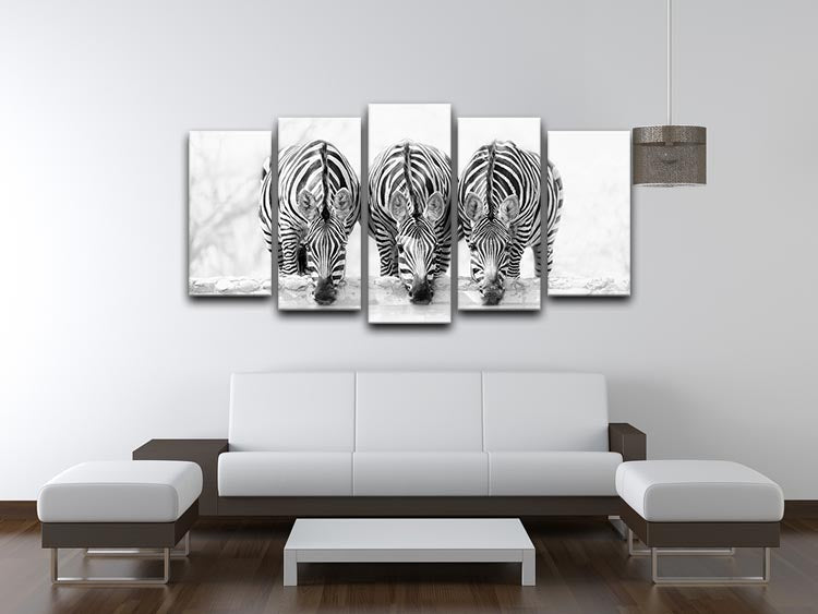 Zebras Drinking 5 Split Panel Canvas - Canvas Art Rocks - 3