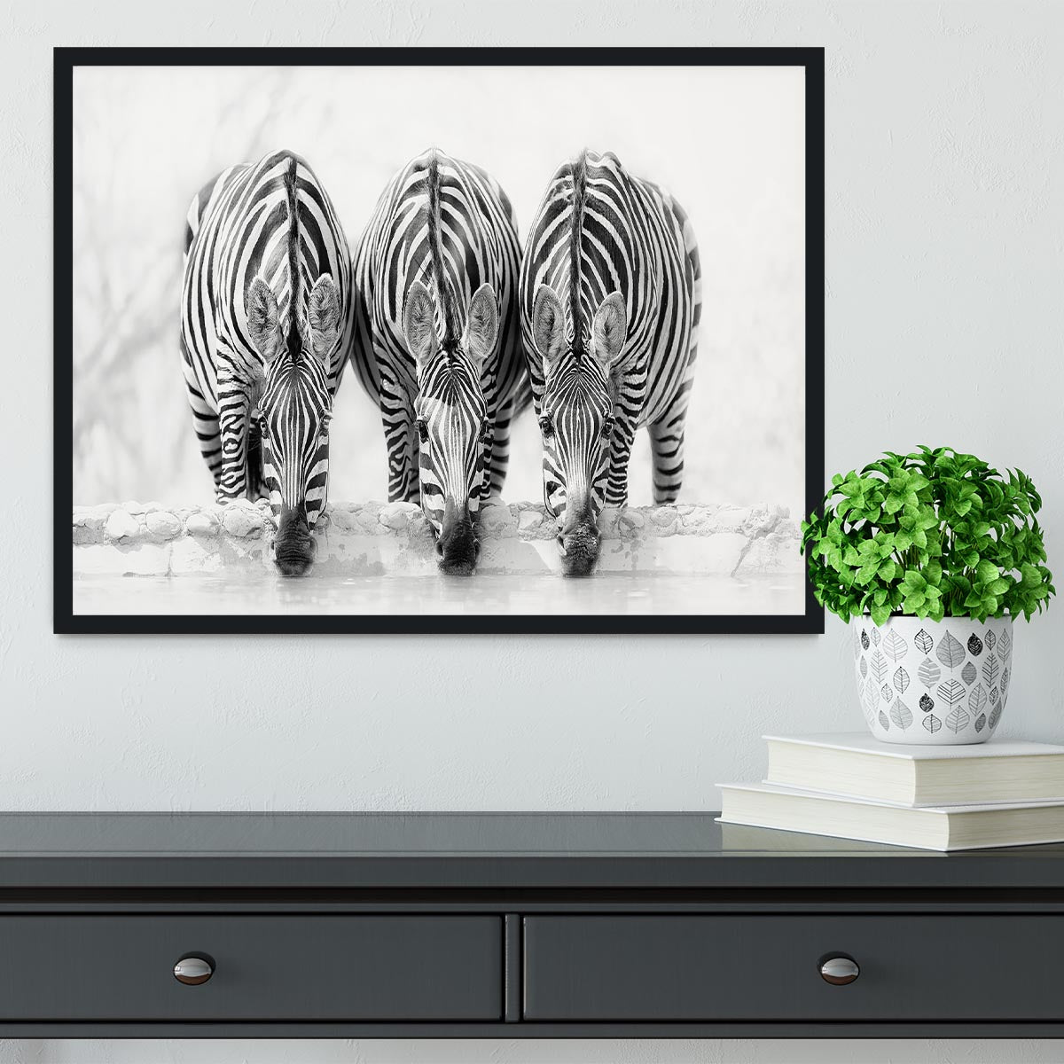 Zebras Drinking Framed Print - Canvas Art Rocks - 2